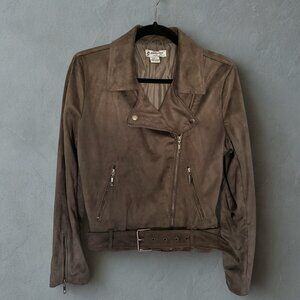 Glamorous Grey Ultra Suede Moto Jacket Size L